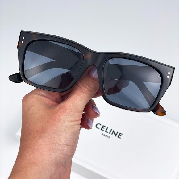 🔥CELINE CL40082F 52V Sunglasses Shiny Dark Havana Blue Square Unisex - Picture 3 of 13